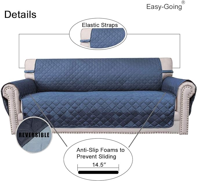 Easy-Going Reversible Couch Cover, 2 Cushion Sofa, Dark Blue/Light Blue | - Image 3