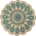 CLEENTABLE Round Beaded Placemat, 13in Glass Bead Table Mat, Green Gold