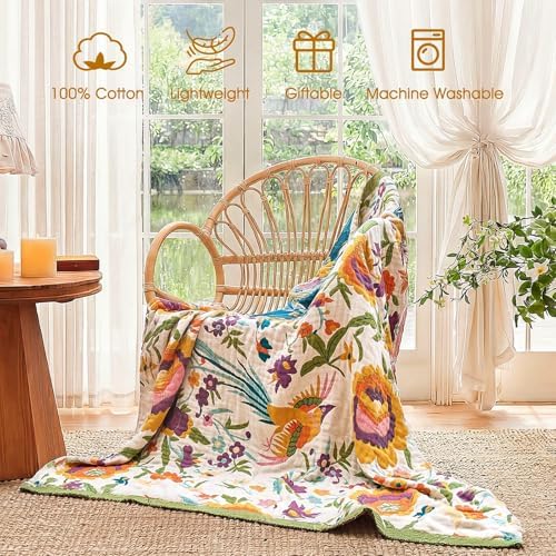 Boho Throw Blanket - Cotton Soft Fall Blankets 90"x108" for Bed Sofa