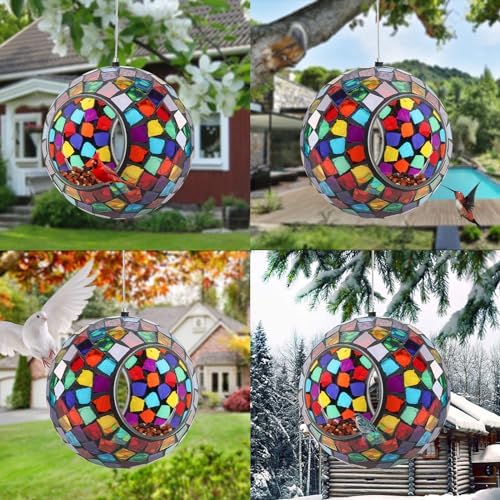 Yinns Mosaic Bird Feeder, Hanging BirdFeeders Outdoor Garden Decor, Purple