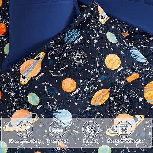 Twin Comforter Set for Boys-3 Pieces Planet Glow in the Dark Twin Bedding