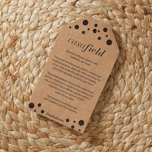 Casafield Hand-Braided Jute Pouf Ottoman Footrest, 19" W x 19" D x 10-1/2" H - Round, Natural Woven Boho Floor Cushion, Home Decor for Living Room