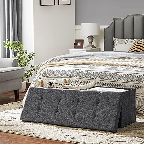 SONGMICS 43.3 Inches Storage Ottoman, Foldable Bench with Flipping Lid