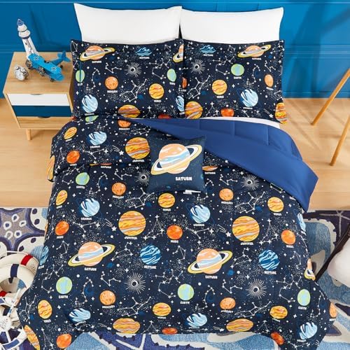 Full Size Comforter Sets for Boys-4 Pieces Planet Glow in the Dark Bedding