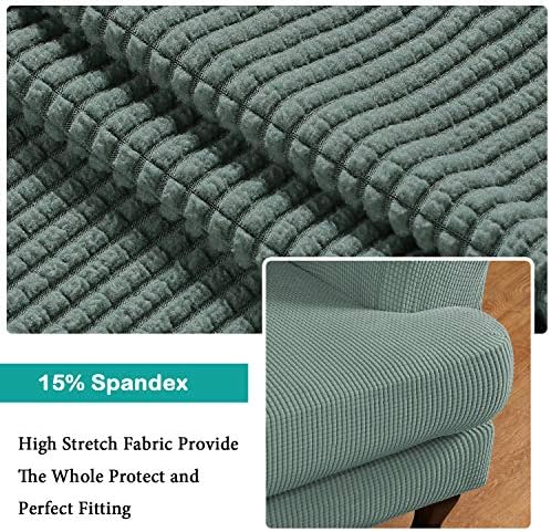 Turquoize Wingback Chair Covers 2 Piece Wing Chair Slipcover Stretch Slipcovers for Wingback Chairs Wing Chair Cover Spandex Jacquard Fabric with Elastic Bottom Non-Slip Furniture Cover, Cyan