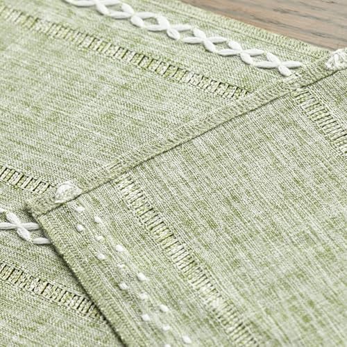 Artoid Mode Sage Green Rustic Cotton Linen Table Runner, Seasonal Embroidered Hollow Kitchen Dining Table Decoration for Home Party Decor 13x108 Inch
