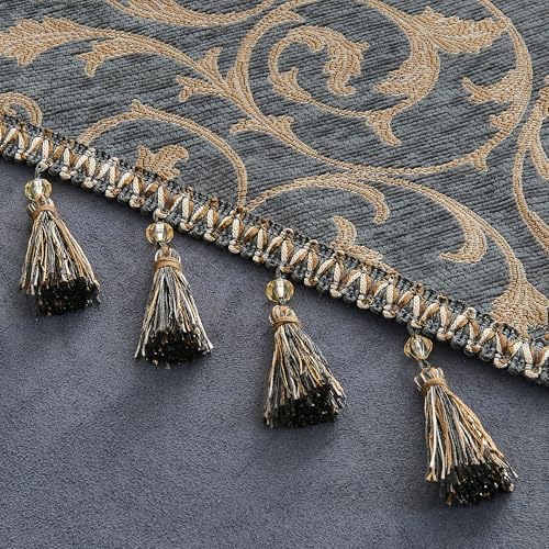 Loom and Mill Chenille Damask Table Runner 72 inches Long, Blue-Grey+Khaki