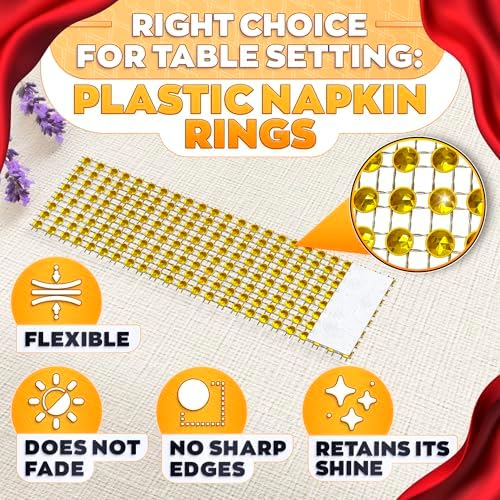 Gold Napkin Rings Bulk Set of 100, Rhinestone Holders for Weddings