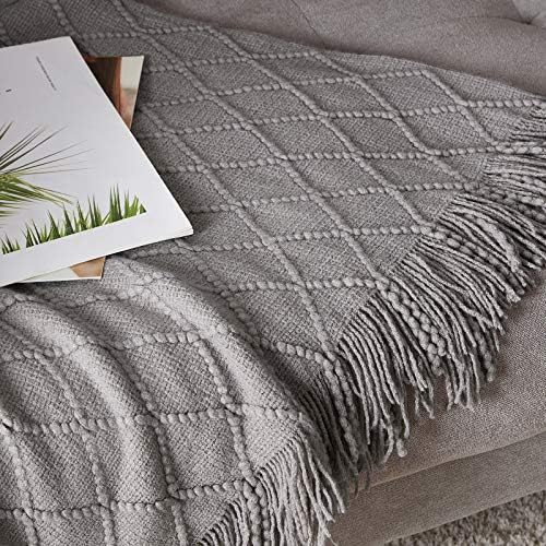 BOURINA Light Grey Throw Blanket 50x60 Inch Knitted Soft Throw Sofa Blanket