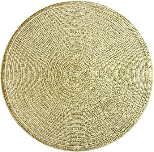 SHACOS Glitter Gold Round Braided Placemats Set of 8 Sparkle Washable 15 inch Round Table Mats Woven Place Mats for Christmas Party Dining Table (Gold, 8)