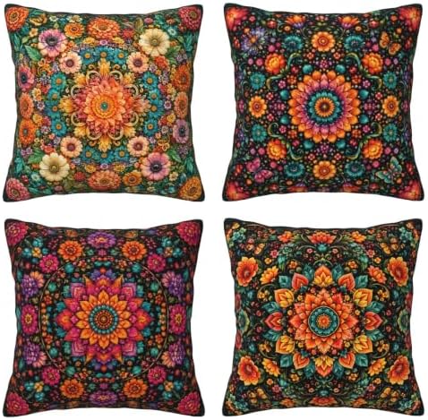 Floral Mandala Decorative Throw Pillow Covers 18x18 Inch Set of 4
