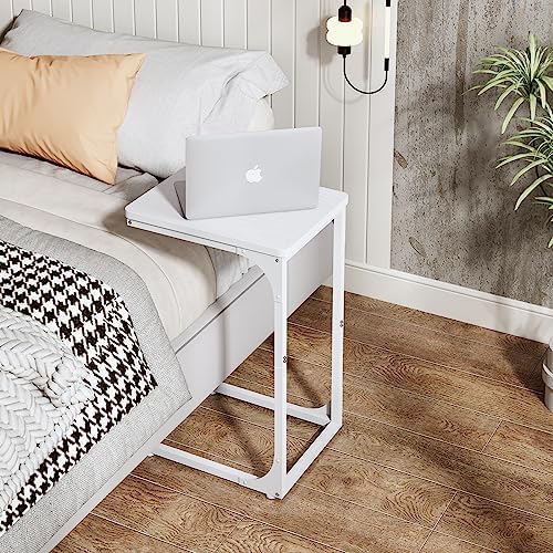 QEEIG C Shaped End Table Side Tables for Couch Set of 2, White