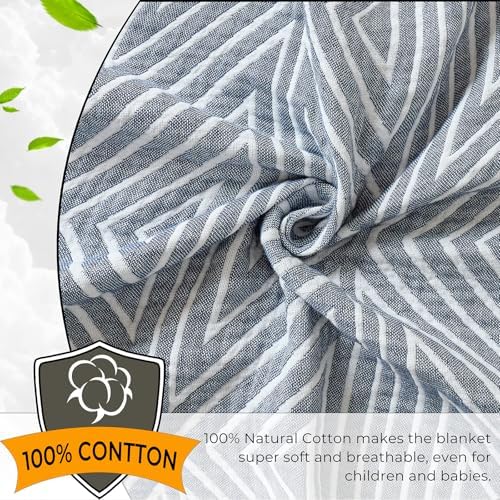 100% Cotton Geometric Reversible Muslin Blanket 60"×80" Blue