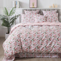 FADFAY Duvet Cover Set Queen Pink Rose Floral Bedding Vintage Peony Flower Quilt Cover Set Shabby Farmhouse Bedding 100% Cotton Ultra Soft Comforter Cover with Hidden Zipper Closure 3Pcs, Queen Size