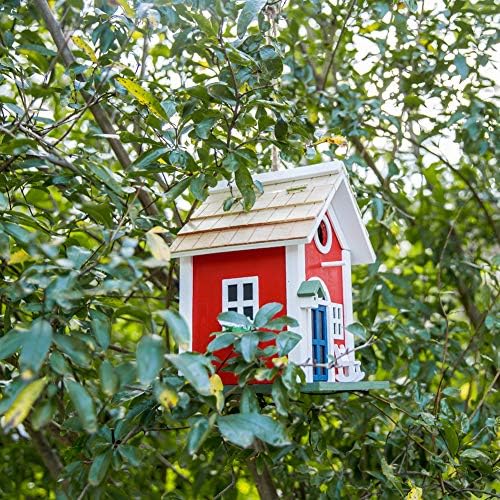 MEWANG Rustic Wooden Bird House for Outside - Hanging Colorful Bird Feeder Cottage, Unique Garden Decor Gift for Hummingbirds, Bluebirds & Wild Birds