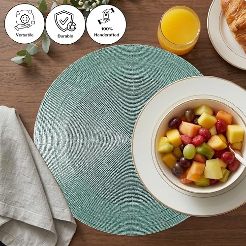 CLEENTABLE Beaded Placemats Set of 4, 13 in Round, Aqua