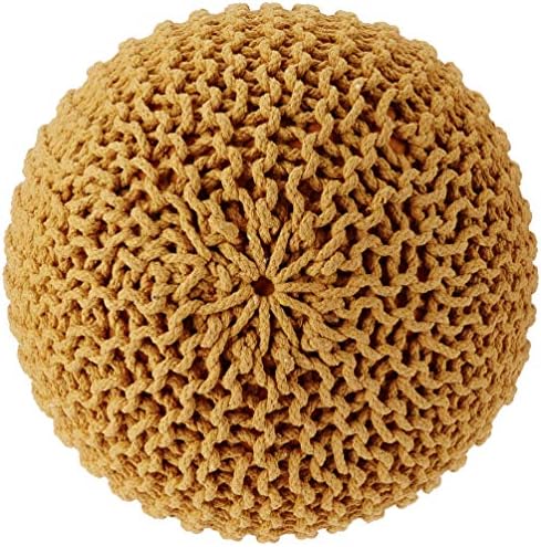 · REDEARTH · Round Pouf Ottoman - Hand Knitted Boho Poof Footrest - Mustard