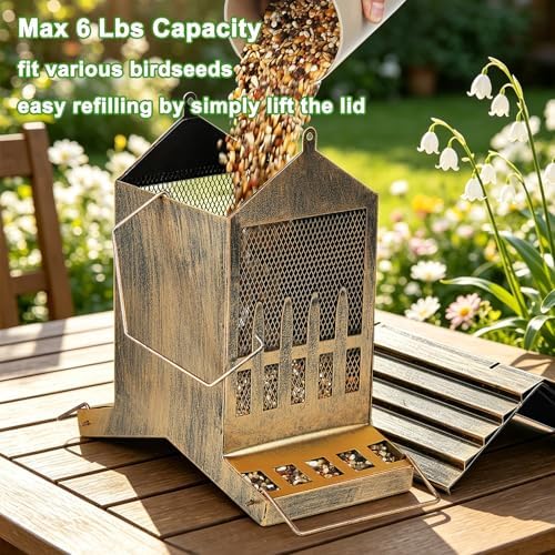 Large Metal Bird Feeder House Outdoor Hanging 2-Side Feeding 6 Lbs Capacity