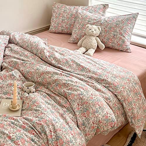 Vintage Floral King Size Comforter Set Fluffy Soft Girl Pink Floral Bedding Comforter French Style Aesthetic Flowers Botanical Comforter with 2 Pillowcases Farmhouse Boho Comforter Set King Comfy Soft