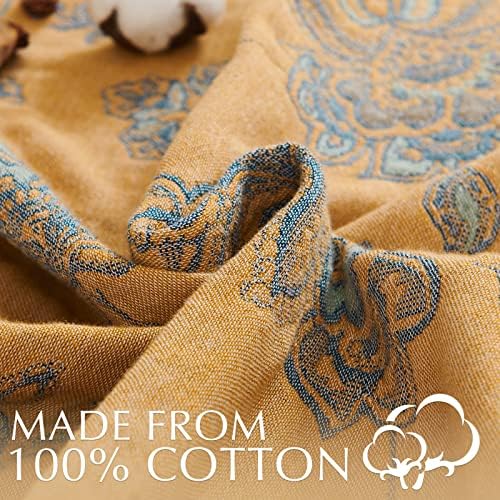 jinchan 100% Cotton Muslin Blanket Twin Boho Blanket 60x80 Yellow/Blue