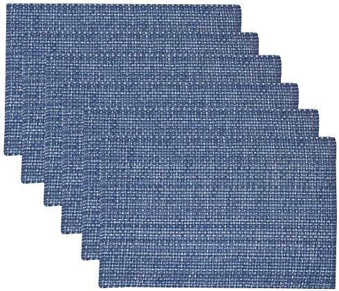 Sweet Home Collection 100% Cotton Placemats for Dining Room Rectangle Two Tone Woven Fabric 13" x 19" Soft Durable Table Mat Set, Set of 6, Dark Blue