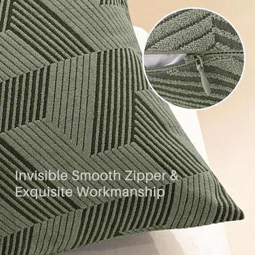 JIVINER Decorative Geometrical Throw Pillow Covers 18 x 18 Inch, Set of 2 Soft Modern Pattern Pillow Covers for Sofa, Couch, Living Room, Army Green