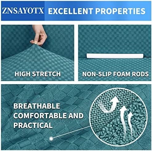 ZNSAYOTX 1 Piece Jacquard Couch Covers for 3 Cushion Couch High Stretch Sofa Cover for Pets Dogs Anti Slip Extra Large Sofa Slipcovers Furniture Protector (XL Sofa, Peacock Blue)