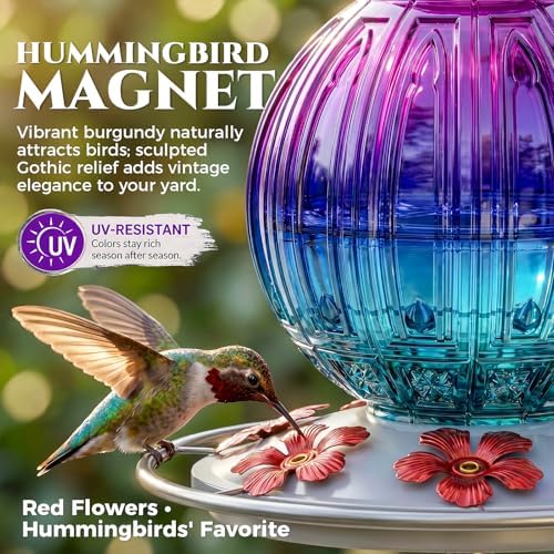 Glass Hummingbird Feeder for Outdoors Hanging, 26 fl oz Bird Nectar Feeder