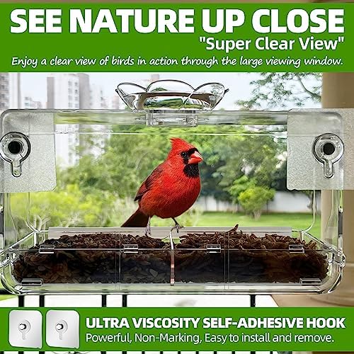 WENMIXER Window Bird Feeder with Non-Marking Self-Adhesive Hooks
