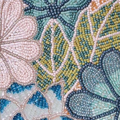 Beaded Placemats 13" Flower, Round Dining Table mat, Teal Multi