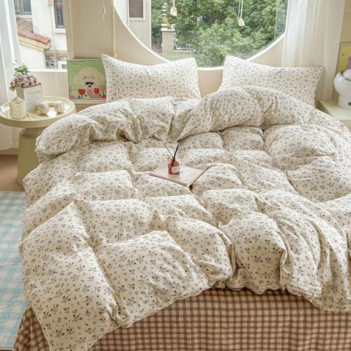 Girls Floral Duvet Cover Set Muslin Cotton Queen(90"x90"),Floret