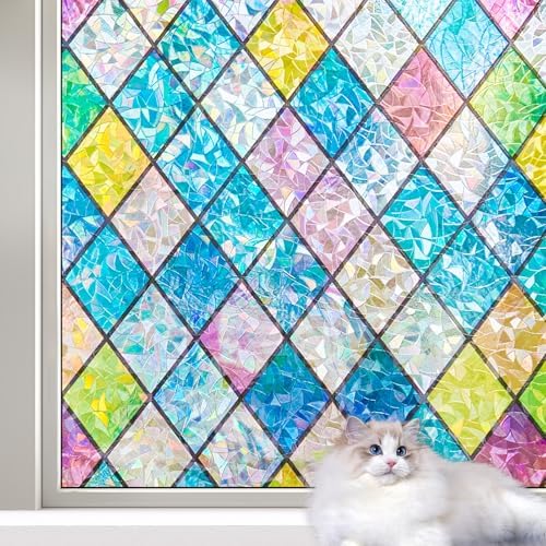 LEMON CLOUD Stained Glass Window Privacy Film Static Cling, 35.4″ x 78.7″