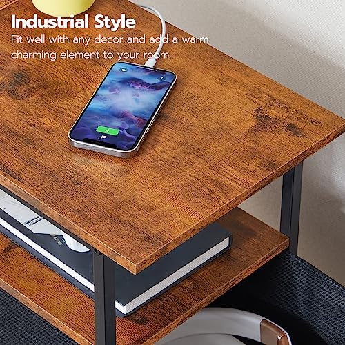 HOOBRO End Table with Charging Station, Set of 2 Narrow Side Tables, Nightstand with 2 Non-Woven Drawers, Slim Sofa Table, for Small Spaces, Living Room, Bedroom, Rustic Brown and Black BF486UBZP201