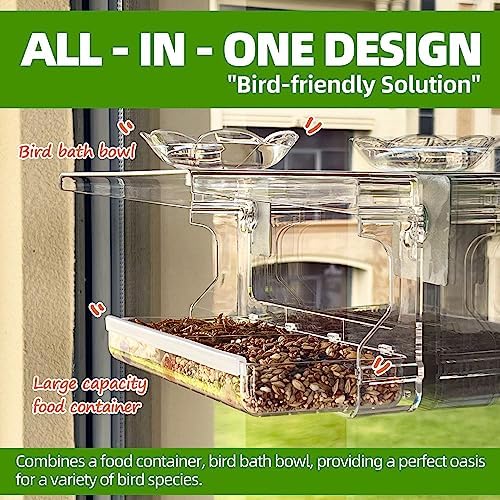 WENMIXER Window Bird Feeder with Non-Marking Self-Adhesive Hooks