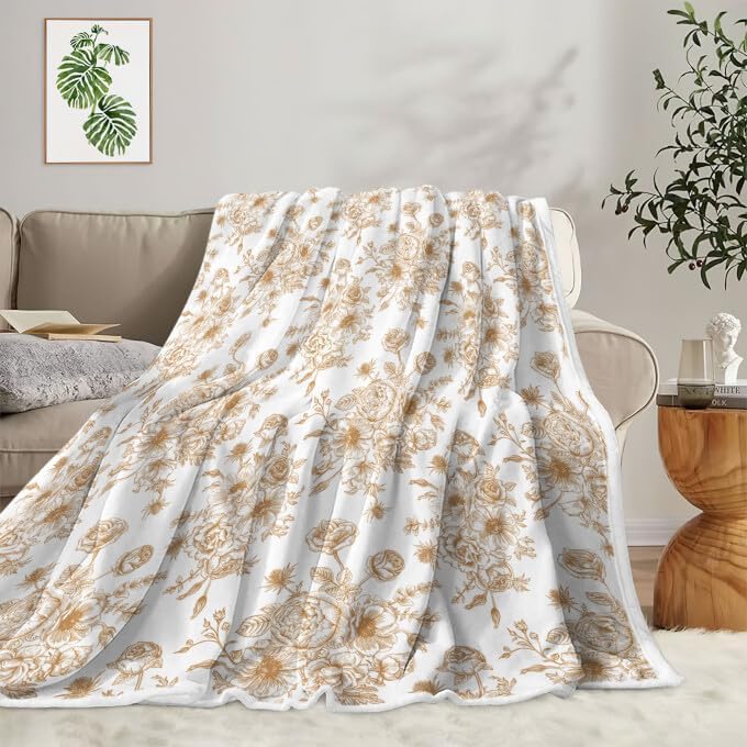 Floral Throw Blanket, Botanical Floral Blanket, Soft, Flannel, Warm, Boho Floral Bed Blanket All Season Flower Throw Blanket for Couch Bedroom Living Room, Brown 60X70 Inch