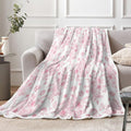 Botanical Floral Blanket, Soft, Flannel, Warm, Boho Floral Bed Blanket All Season Flower Throw Blanket for Couch Bedroom Living Room, Pink 50X60 Inch