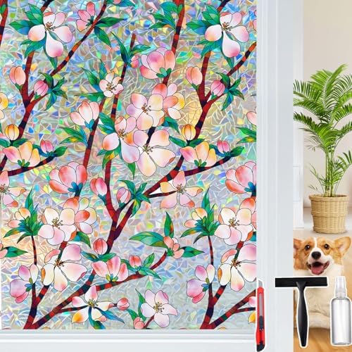 Rainbow Window Privacy Film Decorative Window Sticker, 3D Static Stained Glass Cling Tint for Home Heat Control Non-Adhesive, 11.8 Inch * 157.4 Inch