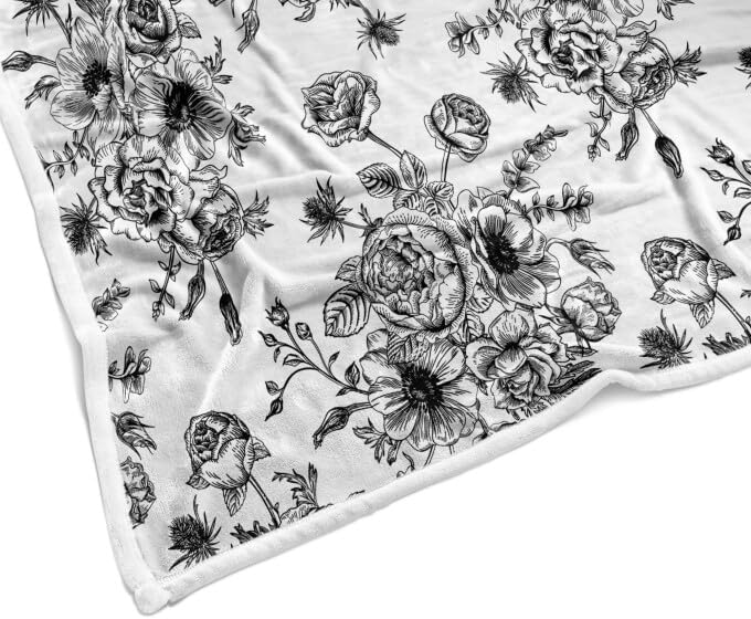 Floral Throw Blanket, Botanical Floral Blanket, Soft, Flannel, Warm, Boho Floral Bed Blanket All Season Flower Throw Blanket for Couch Bedroom Living Room, Black 50X70 Inch