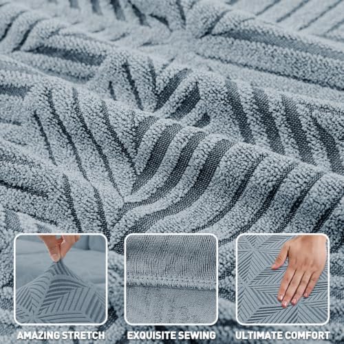 ZNSAYOTX Stretch Couch Cover, 1 Piece Sofa Covers for 2 Cushion Couch, Jacquard Loveseat Slipcovers with Elastic Bottom Thickened Furniture Protector for Dog Cat Pet (Medium, Light Grey)