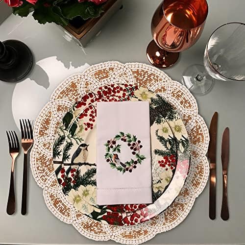 CLEENTABLE Gold Round Beaded Placemat, 13 in, Dining Table Mat