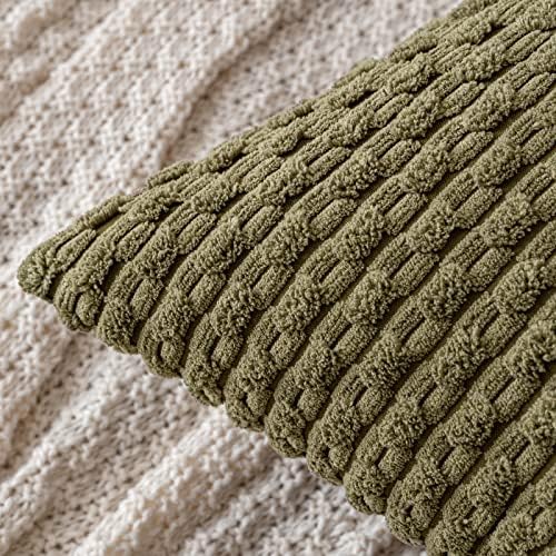 MIULEE Decorative Throw Pillow Covers 16x16 Olive Green Textured Corduroy