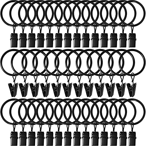 40 Pack Metal Curtain Rings with Clips, 1.26 in ID, Black