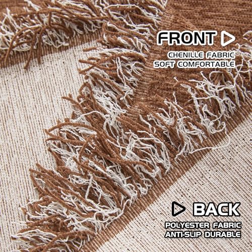 MEETSKY Sofa Covers Washable Sectional Couch Covers 3 Cushion Slipcover Simply Put Furniture Protector with Tassels for Kids, Dogs, Pets, 91"x 134", Camel