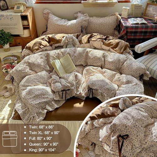 Twin Size Duvet Cover Set 3 Pcs,Vintage Ruffled Bedding 68"×86"