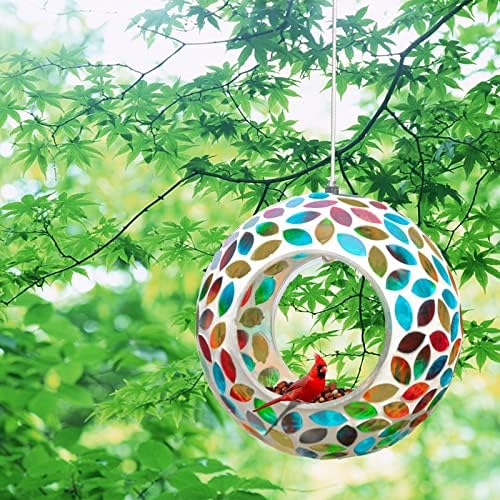 Yinns Bird Feeder, Hanging Fly Through Mosaic Glass Birdfeeder Garden Decor