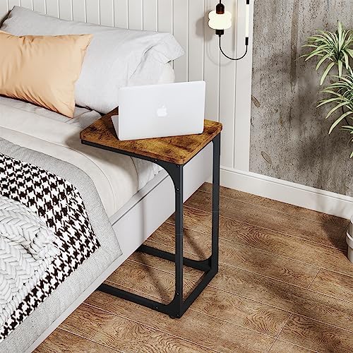 QEEIG C Shaped End Table Side Tables for Couch Set of 2, Brown
