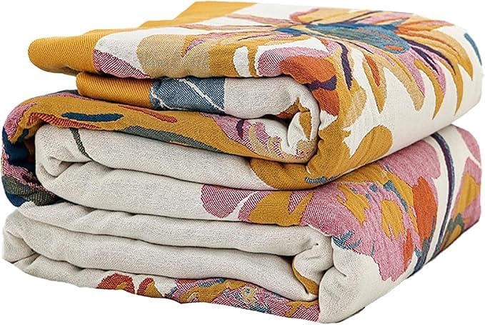 100% Organic Cotton Vintage Muslin Throw Blanket 50" x 60" Yellow