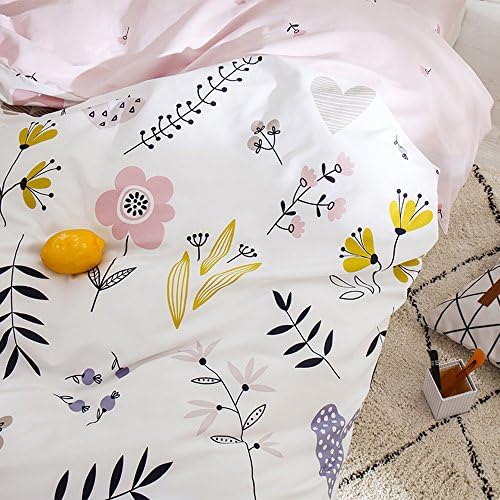 HighBuy Girls Duvet Cover Twin Floral Aesthetic Bedding Set White Pink Premium Cotton Teens Flower Kids Coquette Bedding Set 1 Comforter Cover with 2 Pillowcaes,Soft Branches Boho Bedding Pink