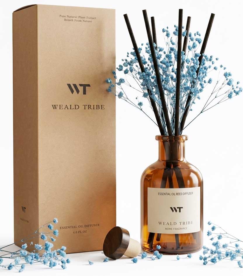 WEALD TRIBE Flower Reed Diffuser Set Cashmere Vanilla Scent for Bathroom Air Fresheners | 4.0 fl oz Fragrance Oils with Sticks Home Fragrance Defusers | House Bedroom Office Shelf Decor & Gift