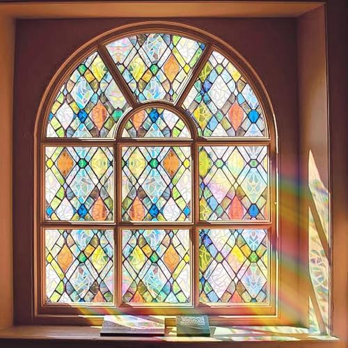 Stained Glass Window Film, 3D Colorful Static Cling, 23.6" x 118.1"